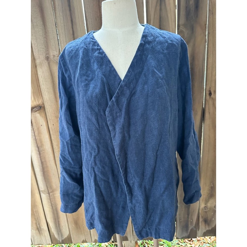J JILL PureJill 100% LINEN Open Front Topper Woven Cardigan L